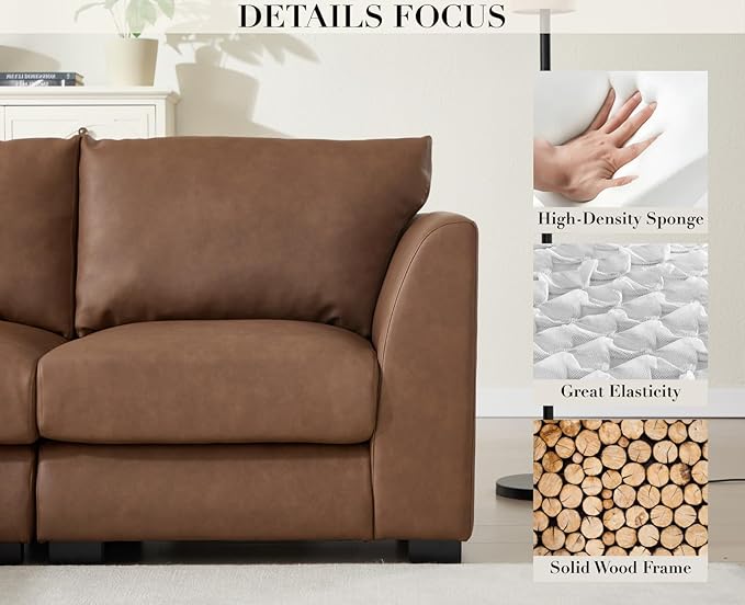 CIMOTA 60 Cloud Couch Modular Loveseat Sofa Faux Leather 2-Seater Couches with Deep Seats &amp Wood Frame Modern Sectional Sofa for Small Spaces/Apartment/Office PU Brown