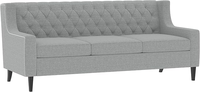 GDFStudio 78.75 3-Seater Sofa Button Tufted Backrest Big Comfy Couch with Plush Cushions Mid Century Modern Couches Home Living Room Sofa Upholstered Sofas &amp Couches for Apartment Bedroom Gre