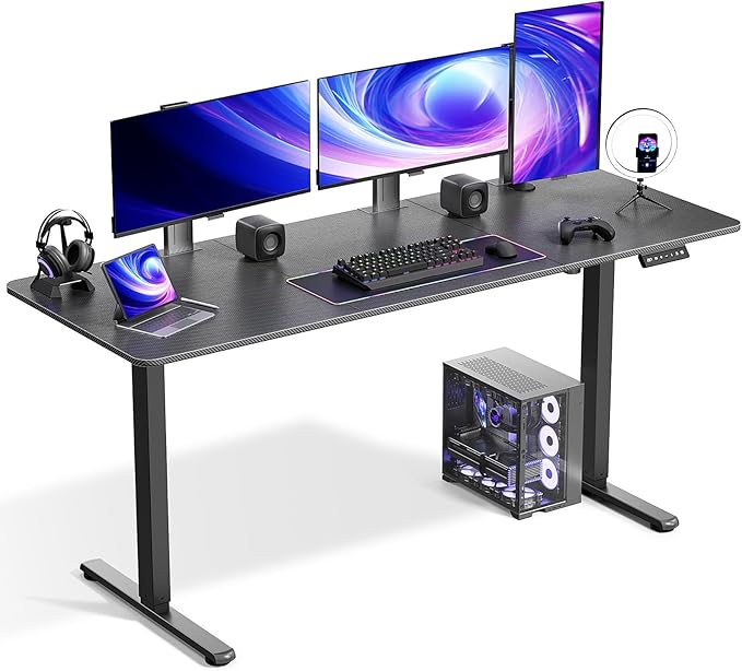 Electric Standing Desk Adjustable Height 63 x 24 Inch Large Sit Stand Desk Stand up Desk for Home Office Computer Workstation (Spliced DesktopCarbon Fiber Black)