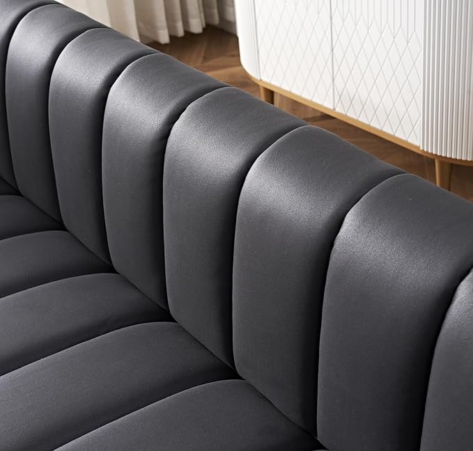 Direct Glam Fabric Upholstered Solid Wood Frame 82.7 Art Deco Sofa for Living Room Office Sophisticated 3 Seater Couch Black