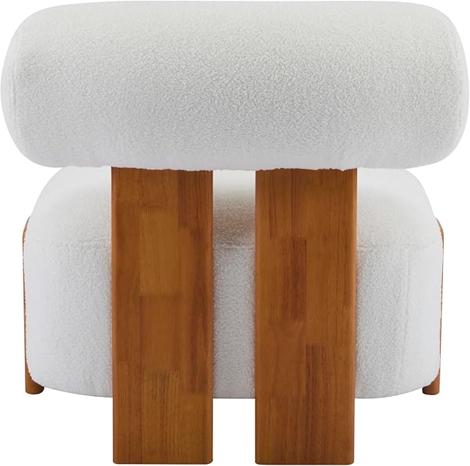 Modern Sherpa Accent Chair Upholstered Armless Slipper Chair Cute Furry Chairs with Curved Backrest and Solid Wooden Legs Side Chairs for Living Room Bedroom Reading Room (Boucle Beige)