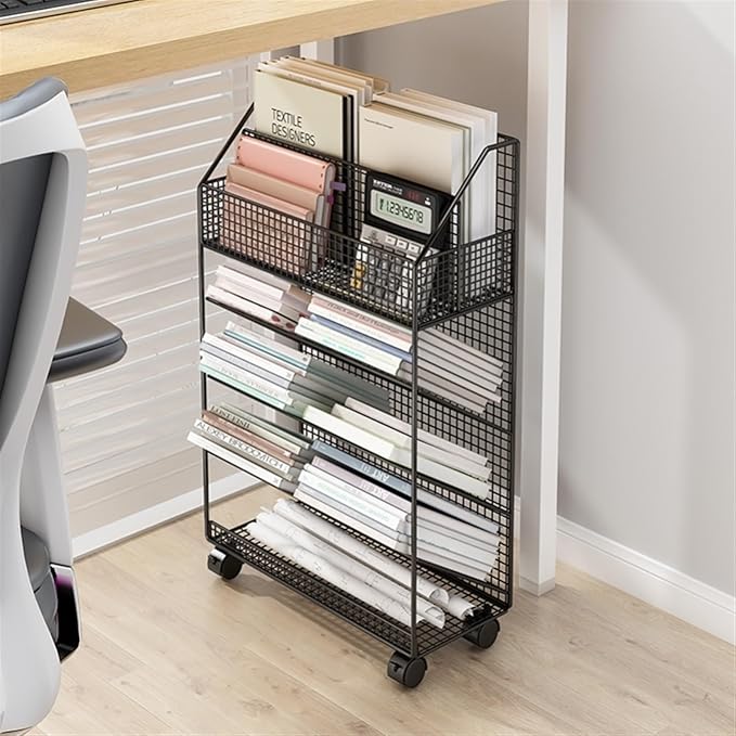 Mobile Filing Cabinet with Wheels Desk Bookshelf Document Book Storage Shelf Floor Simple Bookcase Wheeled Cart File Cabinet(White)