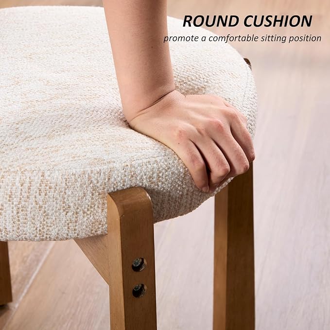 HEAH-YO Wood Vanity Chair with Back Chenille Upholstered Small Ottoman Footstool Mid-Century Modern Makeup Chair with Solid Wood Legs for Makeup Room Bedroom Living Room Beige