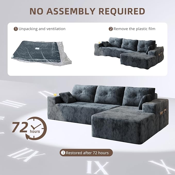 109 Boneless Couches for Living Room Modular Sectional Sofa with Oversized Chaise L-Shape Cloud Couch with Deep Seat (Dark Gray Right Facing Chaise)