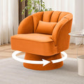 GAOMON Modern Swivel Barrel Accent Chair 360° Velvet Upholstered Armchair with Striped Backrest &amp Plush Padding Comfy Round Lounge Chair for Living Room Bedroom Reading Nook - Orange
