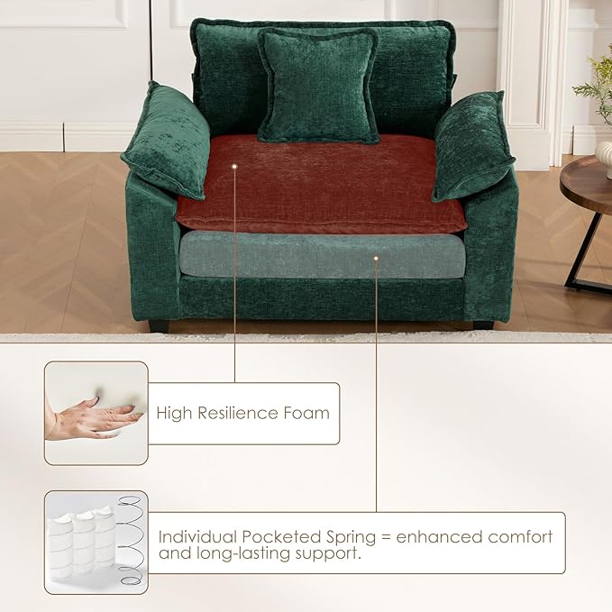 152.8 Modern Chenille Modular Cloud Sofa 4 Seater L Shaped Couch with Spring Cushions Featuring Deep Seats and Pillows Easy Assembly Comfy Large Sectional Couches for Living Room Green