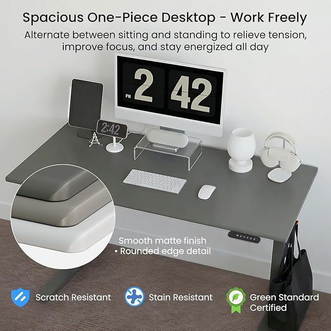 Autonomous White Electric Standing Desk 5 48×24 Inches Adjustable Height Desk Stand Up Desk Sit Stand 3 Memory Presets Cable Tray for Home Office &amp Computer Workstation