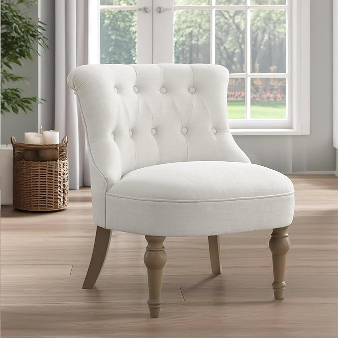 Living Room Chairs Armless Accent Chair Comfy Tufted Bedroom Chair Upholstered Chair with Wooden Legs for Reading Room Reception Apartments and Dormitories (Beige)