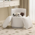 360° Swivel Vanity Chair with Storage PU Leather Round Storage Ottoman with Pillows No Assembly Modern Comfy Makeup Stool for Bedroom Dressing Living Room (White)