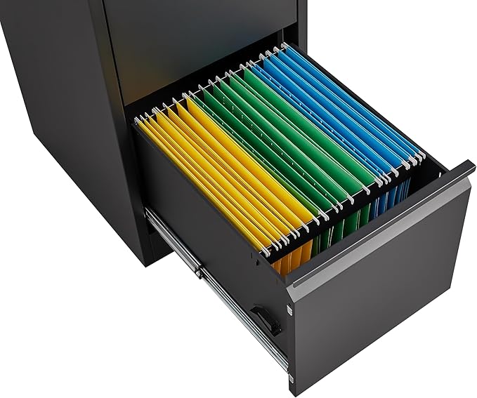 3 Drawer File Cabinet with Lock Small Filing Cabinet Under Desk Storage Organizer for Home Office Vertical Metal Locking DrawersBlack