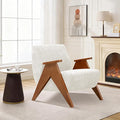 Home Accent Chair Mid Century Modern Accent Chair with Wood Frame Lounge Upholstered Armchair Reading Chair Sturdy BaseFor Living Room BedroomOfficeComfy Guest Waiting Room ChairsBeige