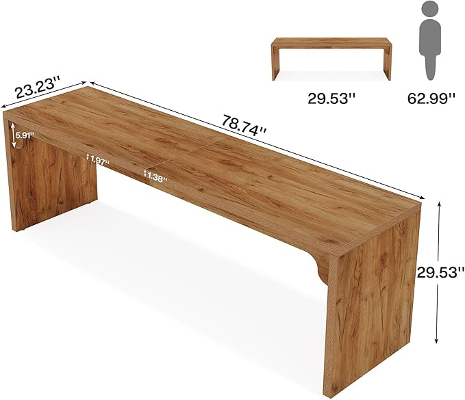 Tribesigns 78.7 Inches Long Computer Desk Wooden Extra Long Desk 2 Person Large Writing Table for Home Office Brown