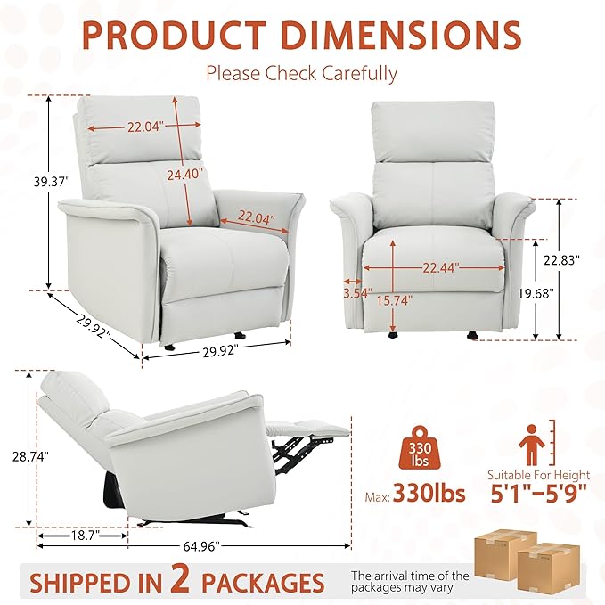 KEIKI Swivel Rocker Recliner Chair for Adults Rocking Recliner Chair Glider Rocking Chair Reclining with Modern-Designed Armrests Nursery Recliner for for Small Spaces/Living Room/Bedroom/Nursing