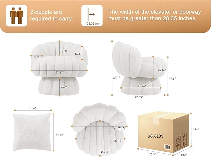 Mid Century Modern 360 Degree Barrel Swivel Accent Vanity ChairFluffy Sherpa Fabric Lounge Wide Upholstered Pumpkin Reading Chair Round Cloud Armchair for Living RoomBedroomVanity(Beige)