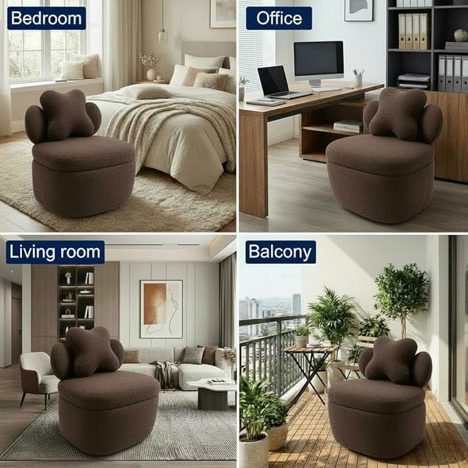 Mid Century Modern Soft Toy Bear Accent Chair - Soft Boucle Upholstered Lounge Armchair - Swivel Barrel Chair