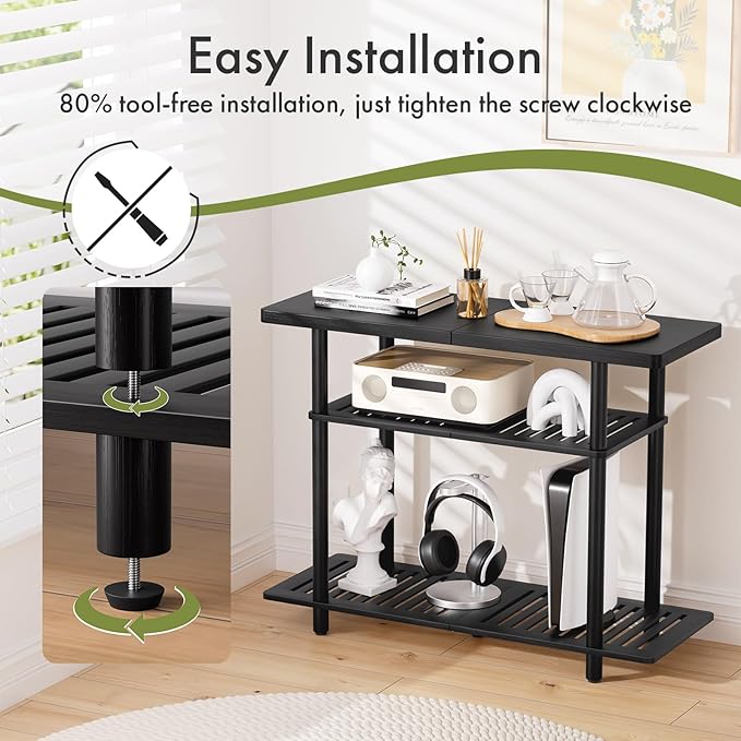 Bamboo TV Stand Small TV Stands for up to 32 Inch 3-Tier Entertainment Center TV Shelf with Storage Sturdy Corner TV Stand for Small Spaces Black