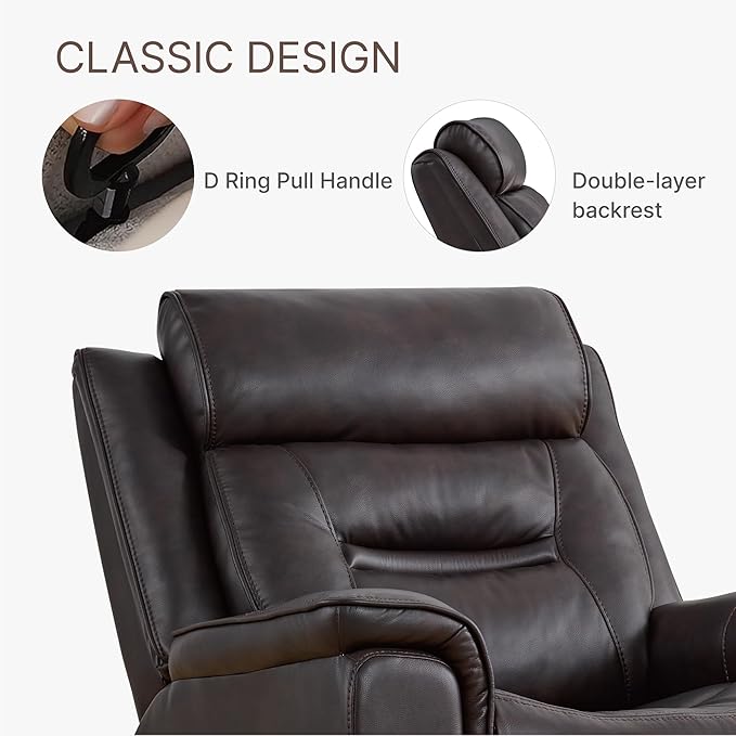 Leather Recliner Chair 360° Swivel Rocker for Adults Manual Rocking Reclining Chair with Adjustable Backrest Footrest for Living Room Bedroom Home Theater Seating