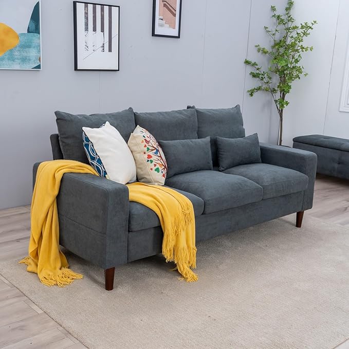 Luckycloud Modern Couch Sofa 3-Seater Upholstered Fabric Sofa for Small Living Room Dorm Small Spaces (Grey)