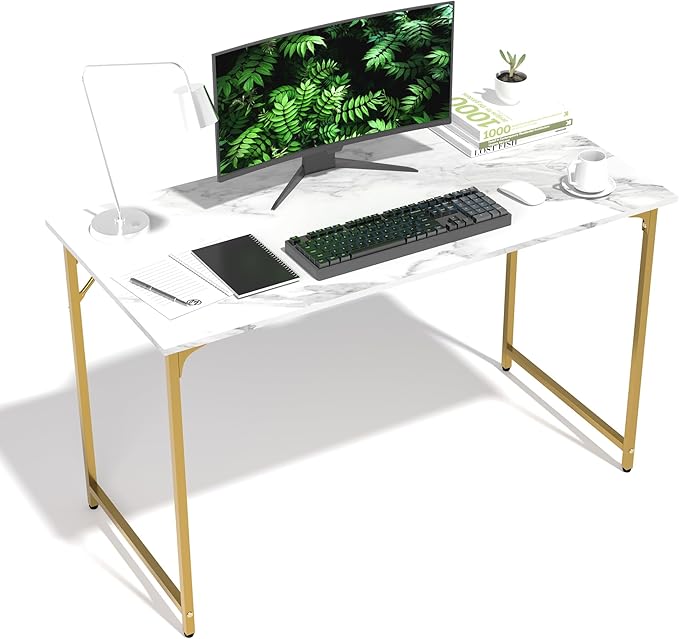 47 Inch Computer Desk with Wood Board and Metal Frame Modern Simple Style Work Desk with Adjustable Feet Study Gaming Desk Table for Home Office Bedroom Small Spaces