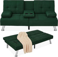 Best Choice Products Linen Modern Folding Futon Reclining Sofa Bed for Apartment Dorm w/Removable Armrests 2 Cupholders - Dark Green