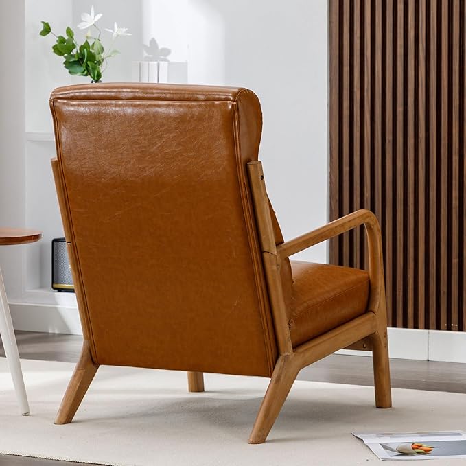 ANJ Mid Century Modern Accent Chair with High Back Single Lounge Armchair with Solid Wood Frame Comfy Reading Chair for Living Room Easy Assembly