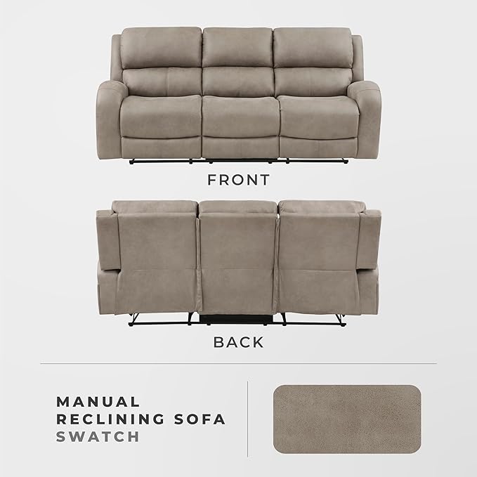 Lexicon Manual Double Reclining Sofa Polished Microfiber Manual Wall Hugger Sofa Recliner for Living Room Home Theater Seating Track Arm Stitching Cushion Padded Foam Seat Cushion Brown