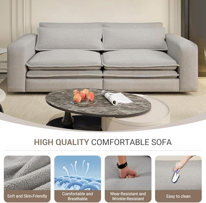 KEIKI 93 King Size Sleeper Sofa Bed 3 in 1 Convertible Sleeper Sofa Pull Out Sofa Bed 3 Seat Teddy Couch with 2 Lumbar Pillows for Living Room Apartment Office Studies Light Grey