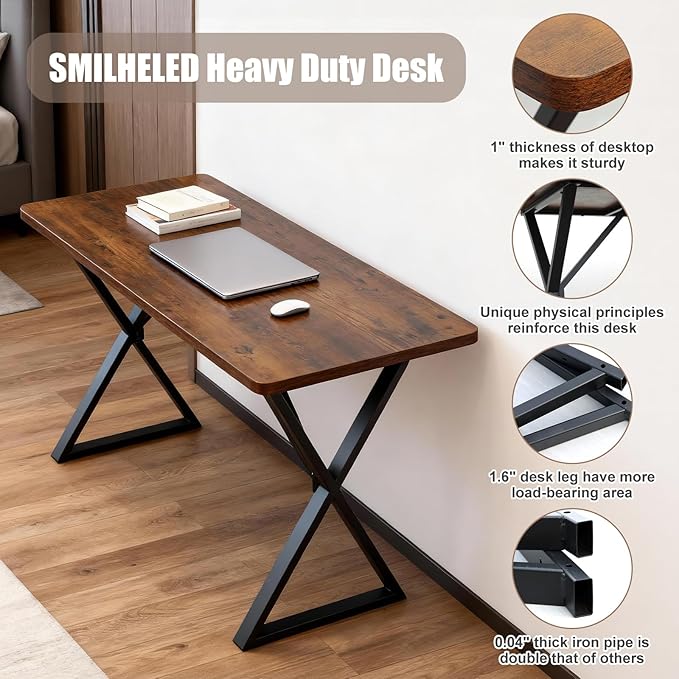 Heavy Duty Office Desk Industrial Grade Computer Desk with 1 Thick Desktop &amp 1 mm Reinforced Metal Frame Sturdy Workstation for Home Office Gaming Dorm 47.2 W x 23.7 D x 29 H