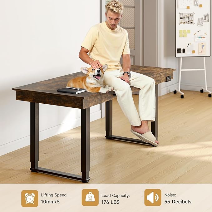 ONBRILL Standing Desk with Drawers 63x26 Inches Rectangle Electric Stand Up Desk with Dual Motor Adjustable Height from 28-46 Inch for Home &amp Office Rustic Brown