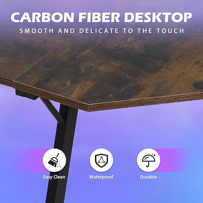 L Shaped Gaming Desk Modern Computer Desk Home Office Desks with Large Monitor Riser Stand Sturdy PC Desk for Bedroom Minimalist Brown 50Inch