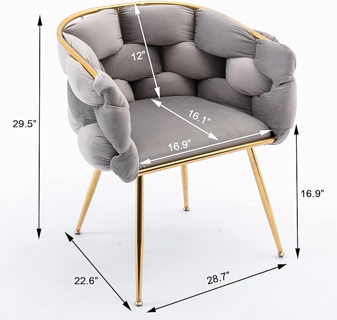 HomVent Makeup Desk Chair Vanity ChairLuxury Knitting Home Office Chair with Arms and Golden Metal Leg for Bedroom Living Room Vanity Dining Room Gray-4