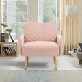 Velvet Accent Chair Comfy Upholstered Living Room Arm Chair Single Reading Sofa Chairs for Bedroom Office Small Spaces Waiting Room Furniture (Pink Chair)