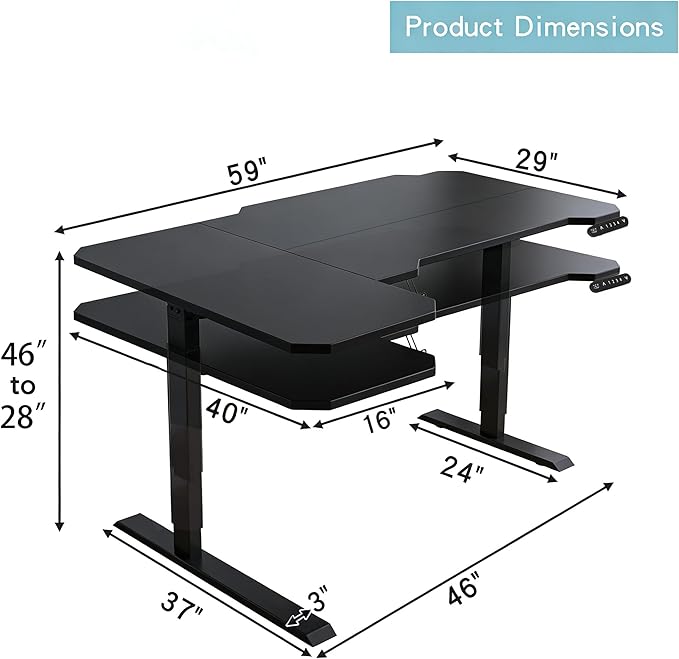 Electric Standing Desk 59'' L-Shaped Height Adjustable Desk Large Sit and Stand Up Home Office Computer Desk Work PC Table with Memory Presets for Study Walking Pad (Black 59 Inch)