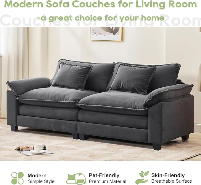 86 Modular Sectional Sofa Comfy Cloud Couch Sectional Sofa with Ottoman Velvet Sofa Sleeper Deep Seat Sofa with Throw Pillows for Living Room (Blue Gray 86- Loveseat)