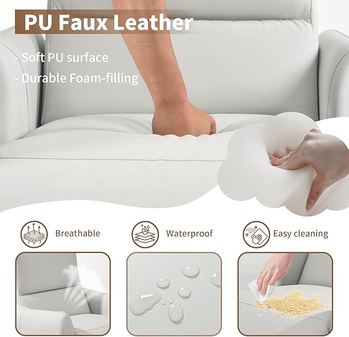 Wall Hugger Recliners for Small Spaces Zero Wall Power Recliner on ClearanceFaux Leather RV Recliner Leather Single SofaHome Theater Seating for Living Room w/USB Ports (Light-Gray)