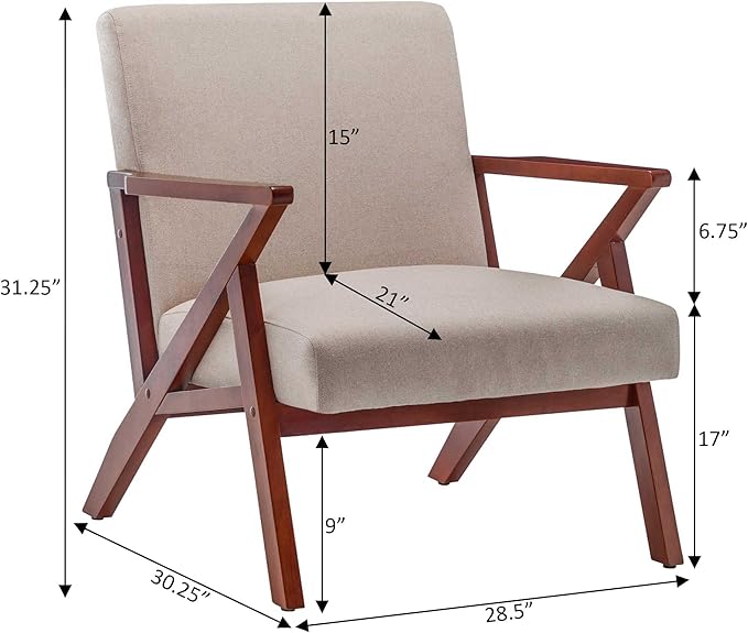 Convenience Concepts Take a Seat Cliff Accent Armchair Mid-Century Modern Lounge Chair for Living Room Bedroom 28.5 Sandy Beige Fabric/Espresso