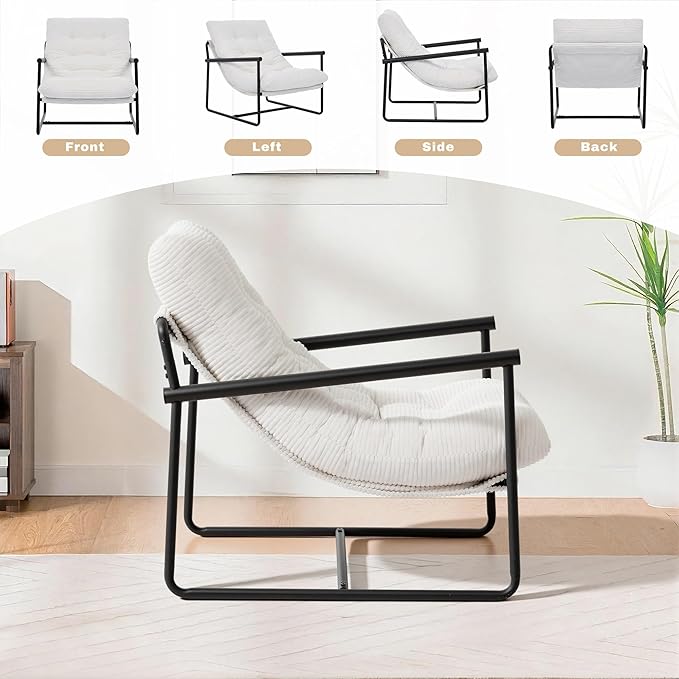 Modern Accent Chair for Living RoomArm Chair with Metal FrameUpholstered Armchair with Soft Cushion for Bedroom Lounge Reading Room (Beige)