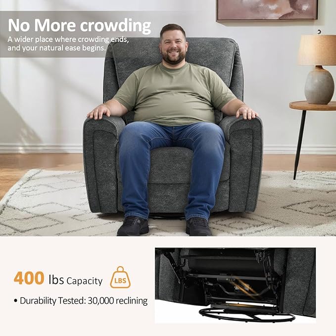 MCombo Power Swivel Rocker Recliner Chair Oversized Power Recliner Chair for Big and Tall People 400lbs Heavy Duty Recliners USB Charge Ports for Living Room Office Fabric OE678 (Dark Grey)
