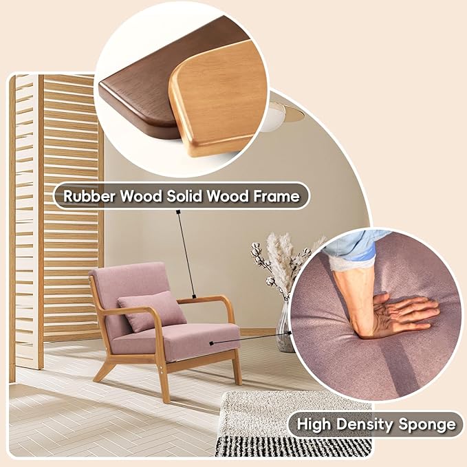 CottonColors Accent Chair Living Room Chairs &amp Reading Chair - Solid Wood Frame with Soft Cushion Removable Machine-Washable Cover(Pink Chair+Orange Chair Cover)