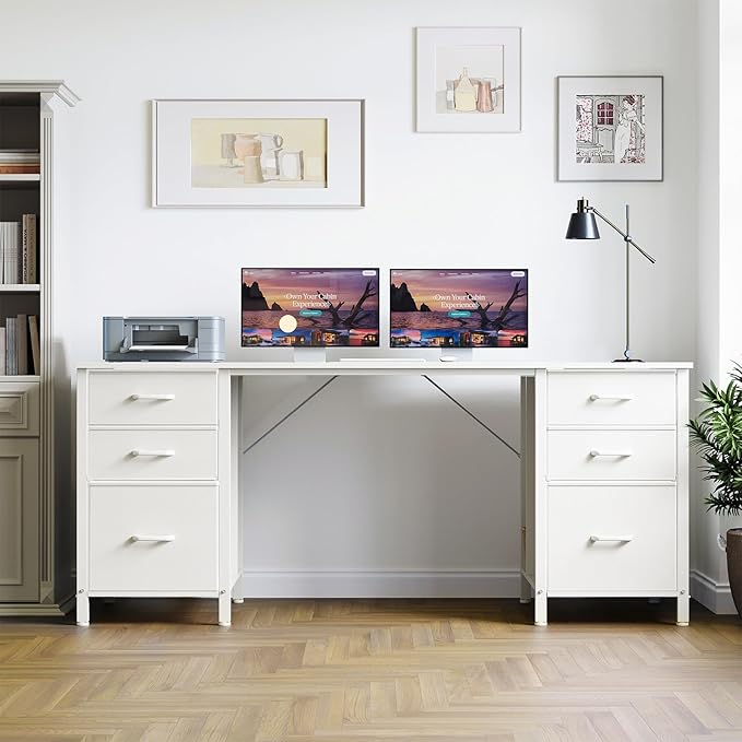 ODK 63 inch Computer Desk with File Drawers Cabinet Modern Office Desk with Large Storage for Home Office Study Gaming White