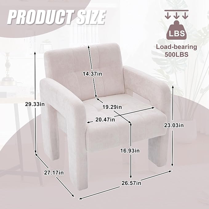 Classic Chenille Conversation ChairModern Minimalist ArmchairElegant Comfortable Accent Chair for Living RoomBedroomStudyOfficeBeige