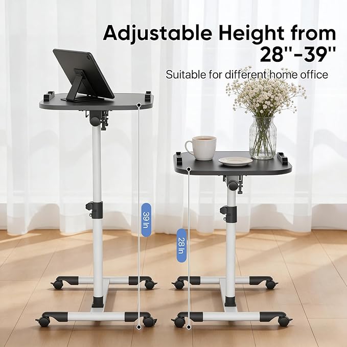 MoNiBloom Mobile Laptop Desk 360° Rotatable Panel Adjustable Height Desk Rolling Cart Ergonomic Table with Wheels for Home Office School Black