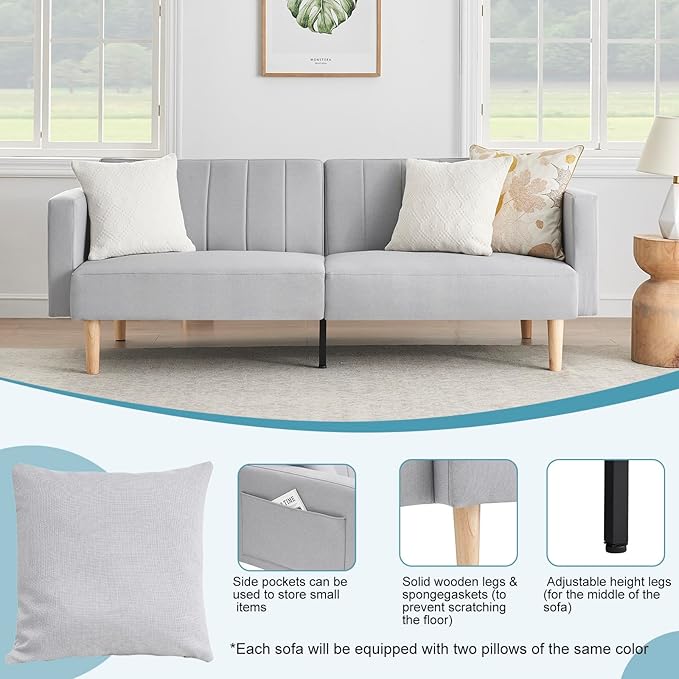 IDEALHOUSE 2024 New Futon Linen Sofa Bed - Compact and Stylish Sofa for Small Spaces - Foldable Double Sofa Furniture for Living Room Bedroom Dormitory - Linen