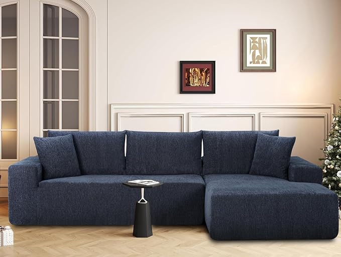 108-Inch Boneless Couch Cloud Sectional Sofa for Living Room No Assembly RequiredCloud Sectional Couch with L-Shaped Chaise 2 Pieces Sectional Sofa with Deep Seat (Navy Blue Right Facing Chaise)