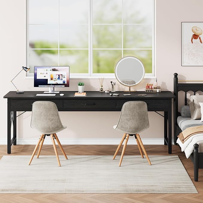 78.7 inch Extra Long Computer Desk with 3 Drawers Two Person Office Desk Double Desk with Hooks Modern Industrial Writing Study Table Workstation for Home Office Black