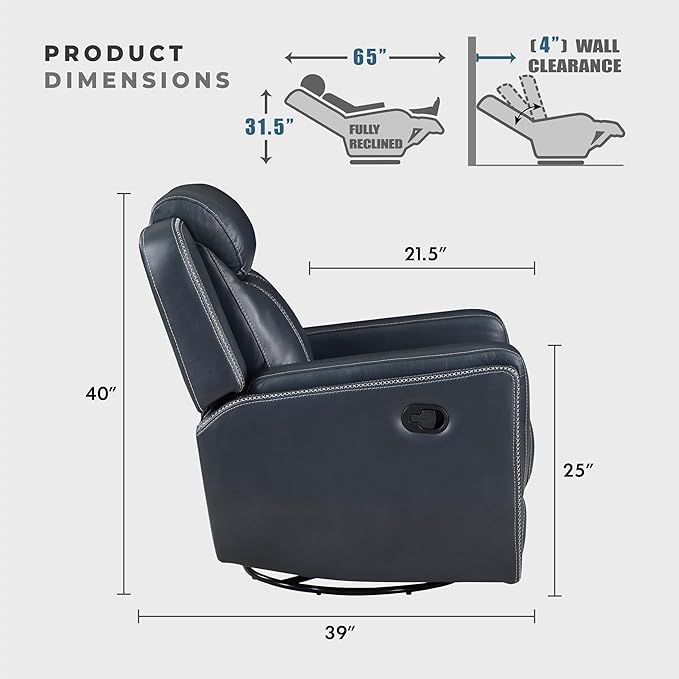 Lexicon Modern Double Recliner Sofa Faux Leather Reclining Sofa with Center Drop-Down Cup Holders Storage Pouch Receptacles USB Ports Manual Recliner Couch for Living Room/Office/Apartment Blue