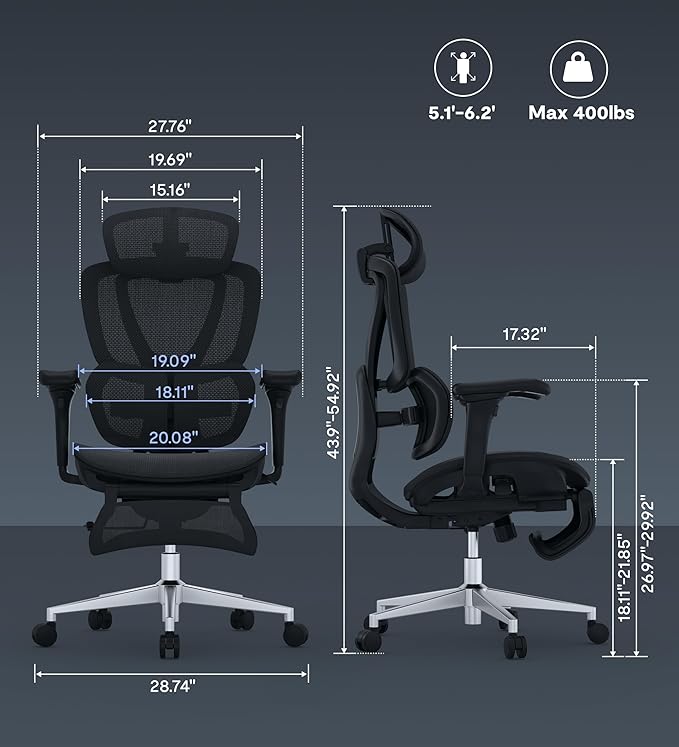 FLEXISPOT Sentinel Ergonomic Office Chair with Dual-Wing Adaptive Lumbar 3D Armrests 3-Position Recline up to 120° Height-Adjustable Backrest Premium Mesh Computer Desk Chair for Home &amp Office