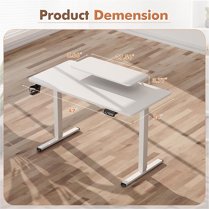 JUMMICO Electric Standing Desk Adjustable Height Desk 47 x 24 Inch with Monitor Stand Home Office Computer Desk (White)