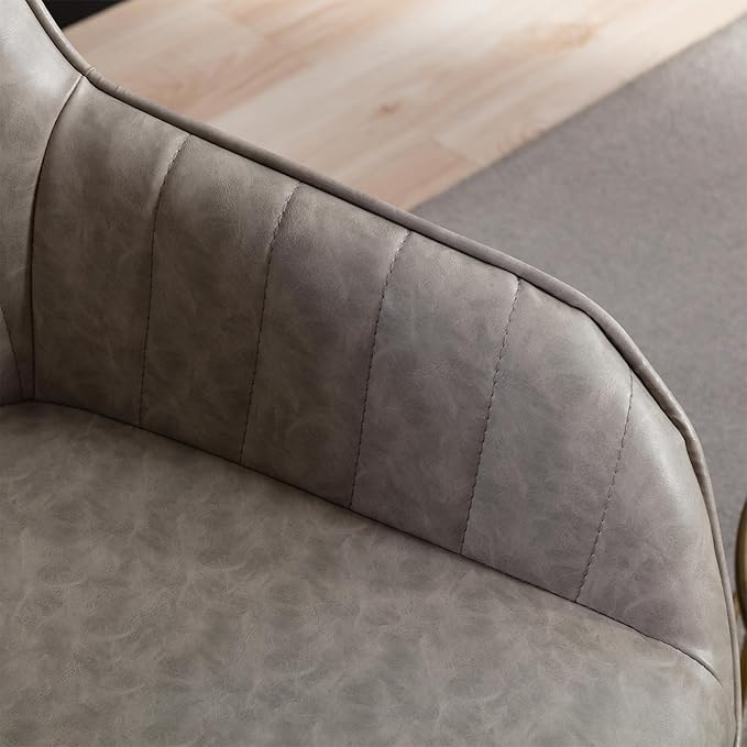 Vanity Art Mid Century Modern Accent Chair with Arms Upholstered Synthetic Faux Leather Chair for Living Room Bedroom Reading Area Comfy Dining Chairs Set of 2 (Grey) UC-15G