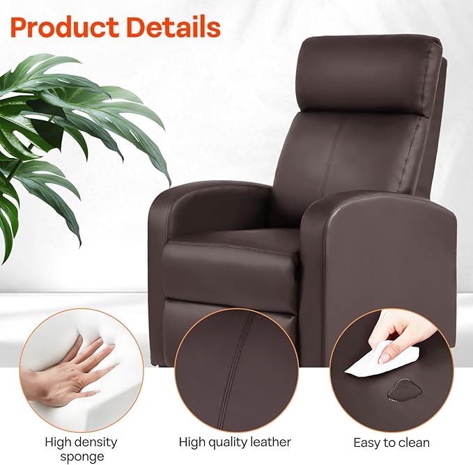 Recliner Chair PU Leather Massage Single Sofa Home Theater Seating Breathable Padded Reading Sofa with Footrest for Bedroom Living RoomBrown